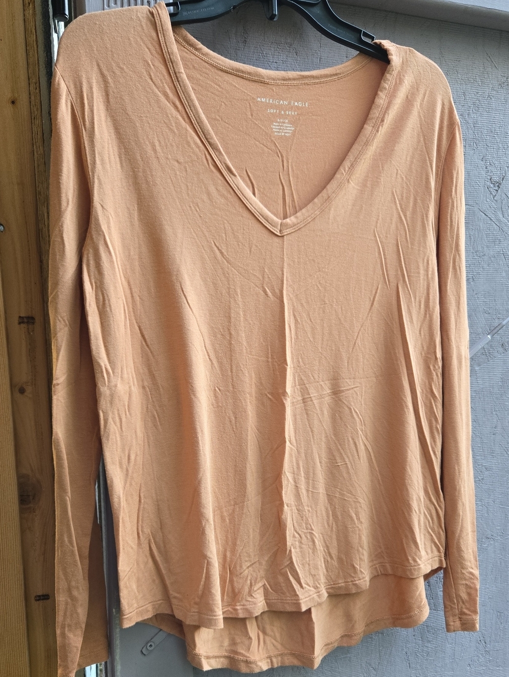 American Eagle Outfitters Long Sleeve V-Neck Top - Peachy Tan